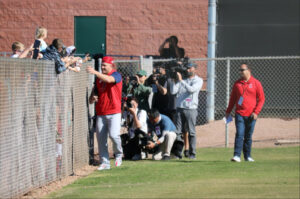Mike Trout signing baseballs spring training 2022