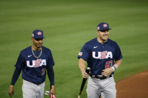 Mike Trout and Mookie Betts in Team USA uniforms