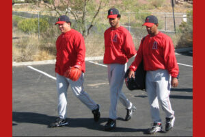 Bartolo Colon and Ervin Santana walking together at Angels Spring training