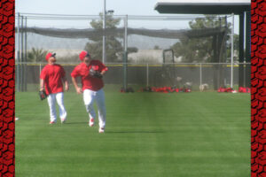 Mike Trout and Kole Calhoun shagging flies at Spring traning 2016