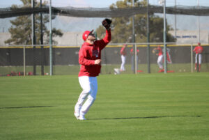 Mike Trout catching a fly ball at spring training