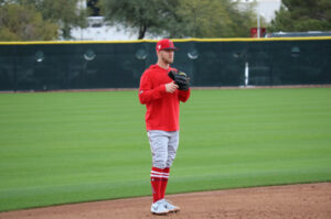 Taylor Ward playing third base at Angels spring training